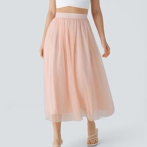HALARA Pink Pleated A-Line Midi Skirt